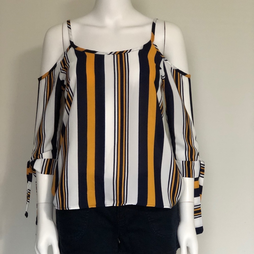 A’gaci Top Navy White Striped 3/4 Sleeve